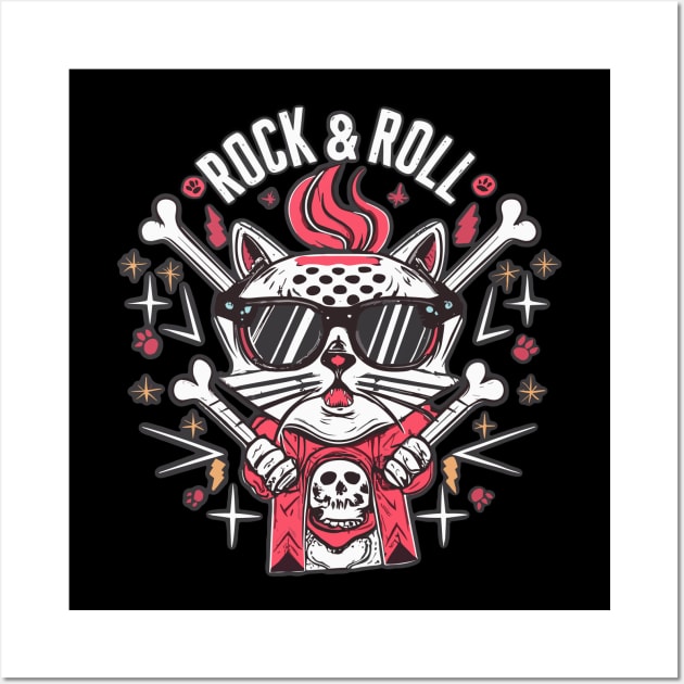 Rock And Roll Funky Cat Wall Art by FanArts